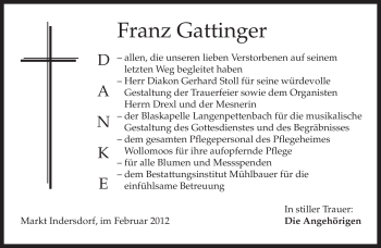 Traueranzeige von Franz Gattinger von MERKUR & TZ