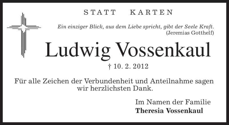  Traueranzeige für Ludwig Vossenkaul vom 22.02.2012 aus MERKUR & TZ