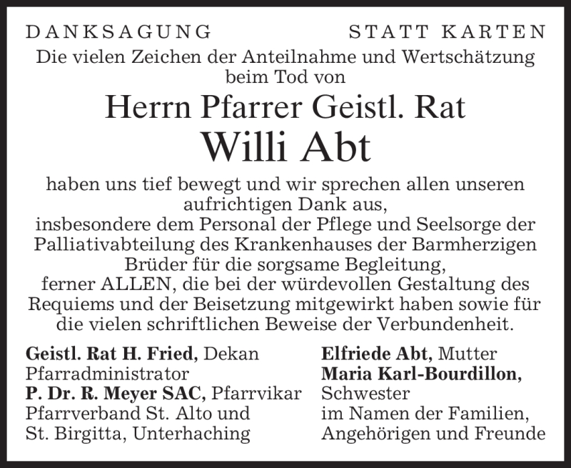  Traueranzeige für Willi Abt vom 12.12.2009 aus MERKUR & TZ