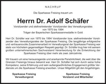 Traueranzeige von Adolf Schäfer von MERKUR & TZ
