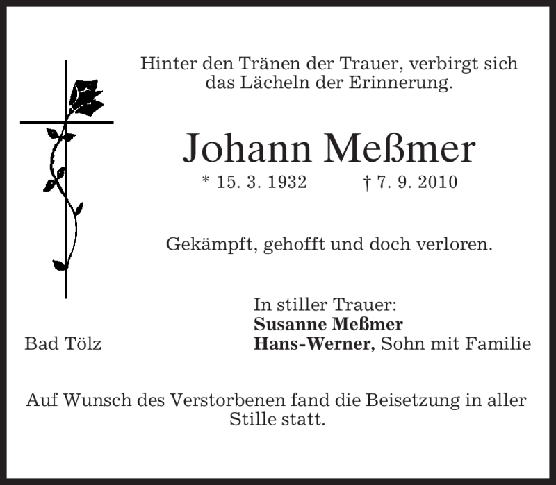 Traueranzeigen von Johann Meßmer trauer.merkur.de