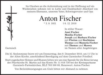 Traueranzeige von Anton Fischer von MERKUR & TZ