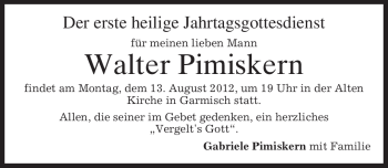 Traueranzeige von Walter Pimiskern von MERKUR & TZ