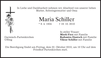 Traueranzeige von Maria Schiller von MERKUR & TZ