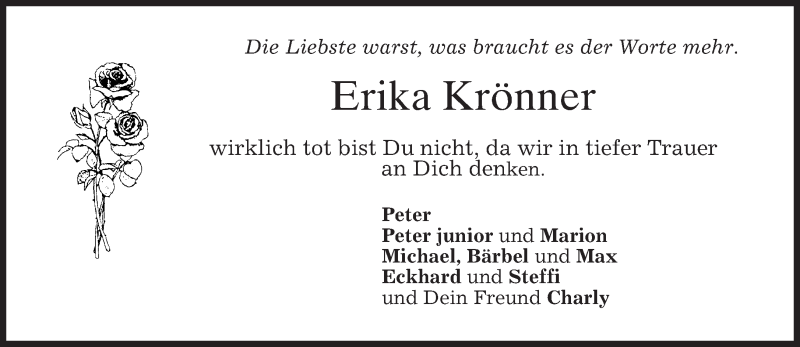  Traueranzeige für Erika Krönner vom 10.04.2015 aus merkurtz