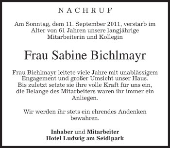 Traueranzeige von Sabine Bichlmayr von MERKUR & TZ