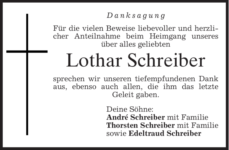  Traueranzeige für Lothar Schreiber vom 09.09.2008 aus MERKUR & TZ