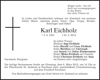 Traueranzeige von Karl Eichholz von MERKUR & TZ