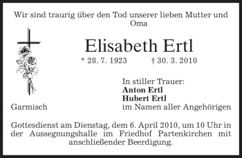 Traueranzeige von Elisabeth Ertl von MERKUR & TZ