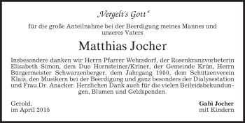 Traueranzeige von Matthias Jocher von merkurtz