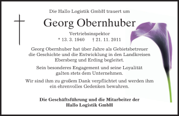 Traueranzeige von Georg Obernhuber von MERKUR & TZ