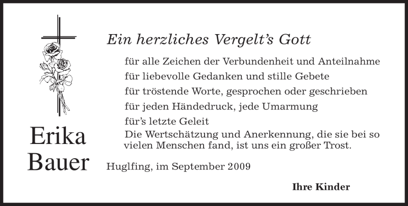  Traueranzeige für Erika Bauer vom 19.09.2009 aus MERKUR & TZ
