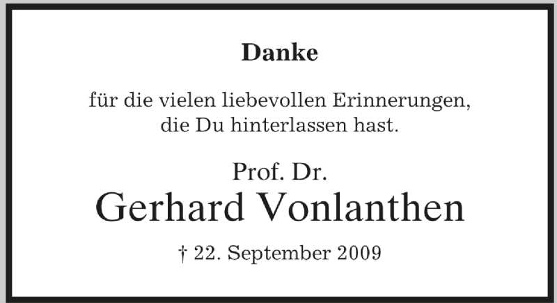  Traueranzeige für Gerhard Vonlanthen vom 22.09.2012 aus Münchener Merkur