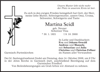 Traueranzeige von Martina Seidl von MERKUR & TZ