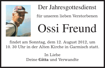Traueranzeige von Ossi Freund von MERKUR & TZ