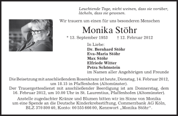 Traueranzeige von Monika Stöhr von MERKUR & TZ