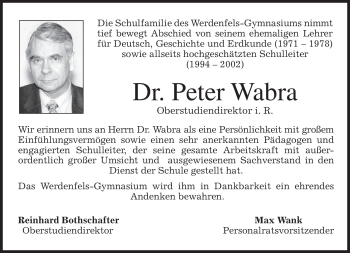 Traueranzeige von Peter Wabra von MERKUR & TZ
