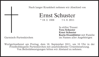 Traueranzeige von Ernst Schuster von MERKUR & TZ