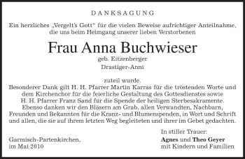 Traueranzeige von Anna Buchwieser von MERKUR & TZ