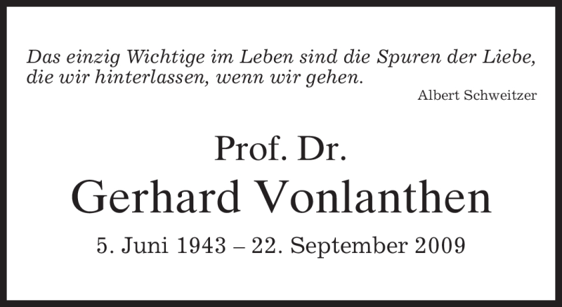  Traueranzeige für Gerhard Vonlanthen vom 22.09.2010 aus MERKUR & TZ