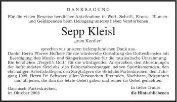  Traueranzeige für Sepp Kleisl vom 11.10.2008 aus MERKUR & TZ