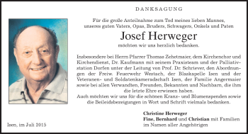 Traueranzeige von Josef Herweger von merkurtz
