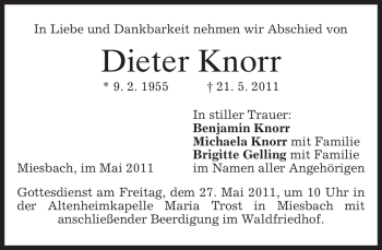 Traueranzeige von Dieter Knorr von MERKUR & TZ
