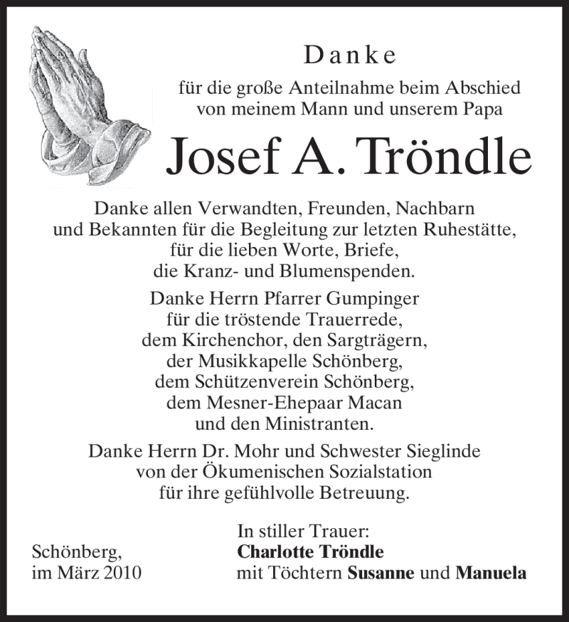  Traueranzeige für Josef A. Tröndle vom 01.04.2010 aus MERKUR & TZ