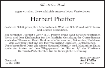 Traueranzeige von Herbert Pfeiffer von MERKUR & TZ