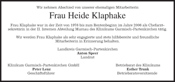 Traueranzeige von Heide Klaphake von merkurtz