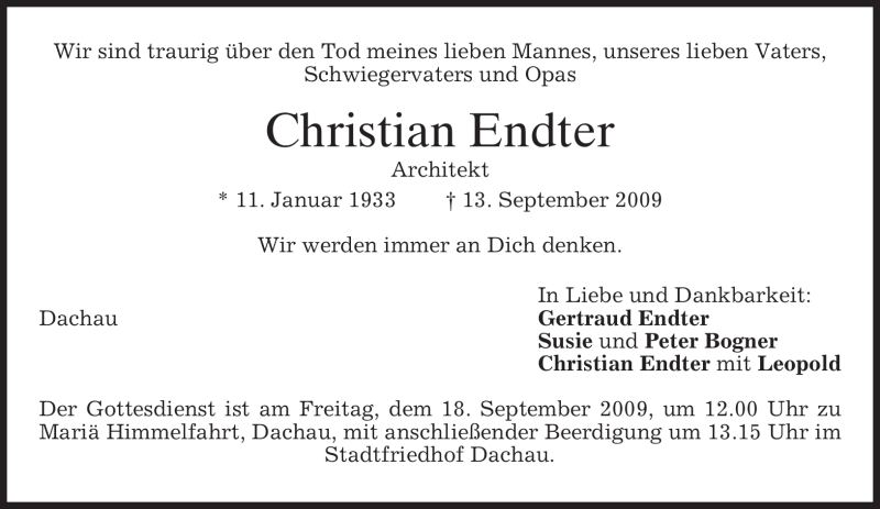 Traueranzeigen von Christian Endter | trauer.merkur.de