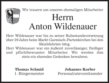 Traueranzeige von Anton Wildenauer von MERKUR & TZ