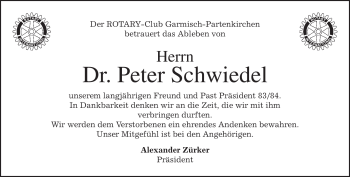 Traueranzeige von Peter Schwiedel von MERKUR & TZ