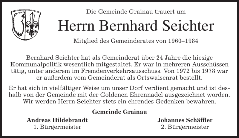  Traueranzeige für Bernhard Seichter vom 22.05.2012 aus MERKUR & TZ