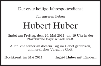 Traueranzeige von Hubert Huber von MERKUR & TZ