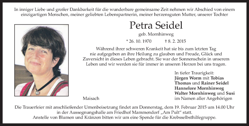  Traueranzeige für Petra Seidel vom 14.02.2015 aus merkurtz