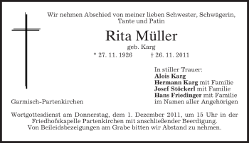 Traueranzeige von Rita Müller von MERKUR & TZ