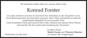 Traueranzeige von Konrad Forster von MERKUR & TZ