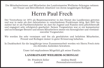 Traueranzeige von Paul Frech von MERKUR & TZ