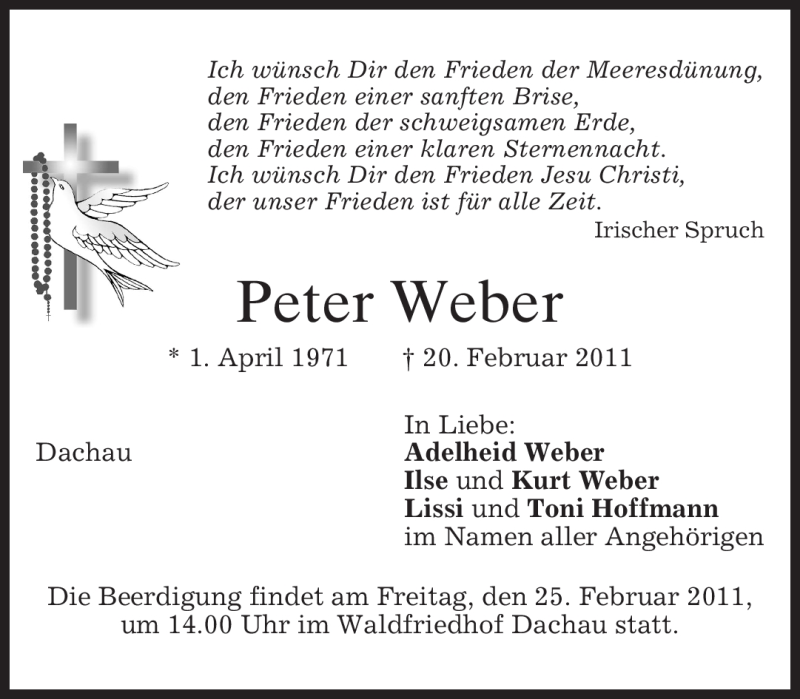  Traueranzeige für Peter Weber vom 23.02.2011 aus MERKUR & TZ