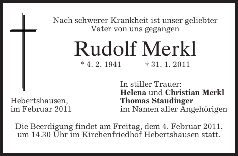  Traueranzeige für Rudolf Merkl vom 02.02.2011 aus MERKUR & TZ