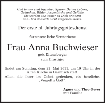 Traueranzeige von Anna Buchwieser von MERKUR & TZ