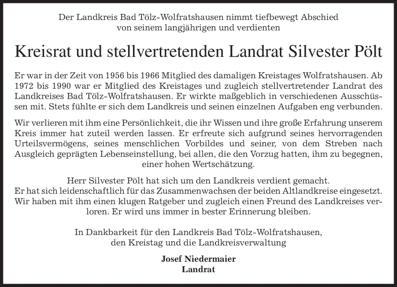  Traueranzeige für Silvester Pölt vom 09.09.2009 aus MERKUR & TZ