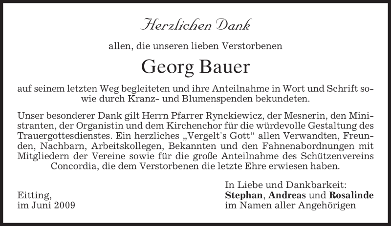 Traueranzeigen Von Georg Bauer Trauermerkurde