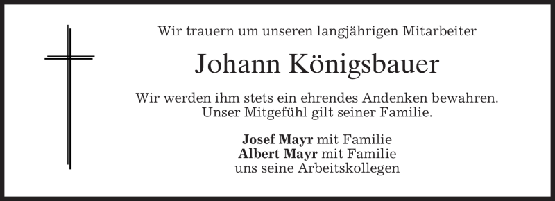  Traueranzeige für Johann Königsbauer vom 10.02.2010 aus MERKUR & TZ