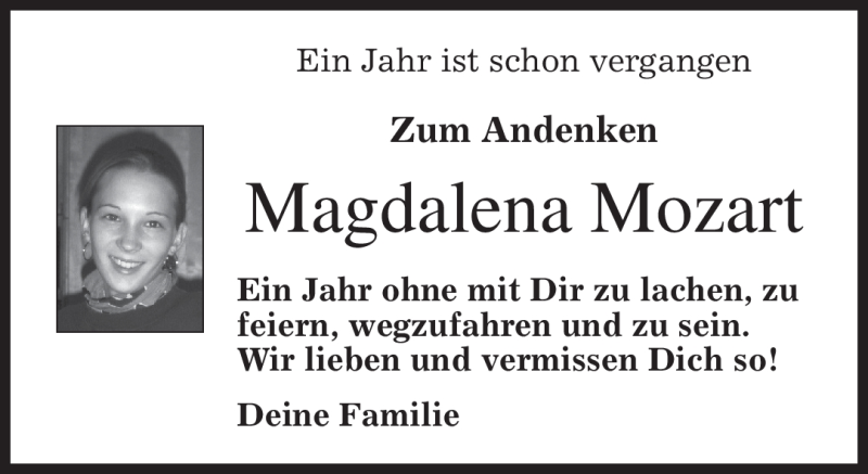  Traueranzeige für Magdalena Mozart vom 28.08.2009 aus MERKUR & TZ