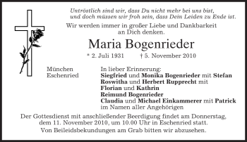 Traueranzeige von Maria Bogenrieder von MERKUR & TZ