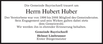 Traueranzeige von Hubert Huber von MERKUR & TZ