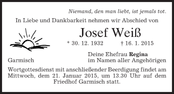 Traueranzeige von Josef Weiß von merkurtz