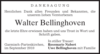 Traueranzeige von Walter Bellinghoven von MERKUR & TZ